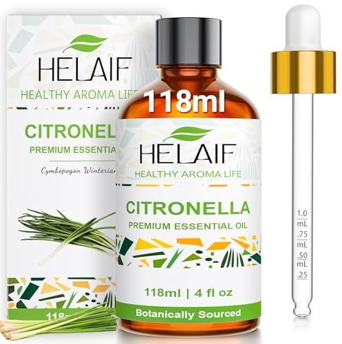 HELAIF Citronnelle de Java Oil 118ml – Natural Essential Oil – Steam Distilled – Ideal for Diffusers, Aromatherapy, and Home Fragrance