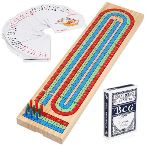 GALPADA Cribbage Brettspiel Aus Massivholz Mit Zubehör Inkl. Karten Und Anleitung Ideal Für Gesellige Runden Und Partyspaß Tragbares Tisch-Cribbage-Board 14.76X3.74X0.71 Zoll