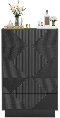 UEV Byrå med 5 lådor, byråskåp, smal sideboard (svart) | Skänk lådskåp push to open, universalskåp för vardagsrum sovrum hall kontor 60 x 33,5 x 94 cm
