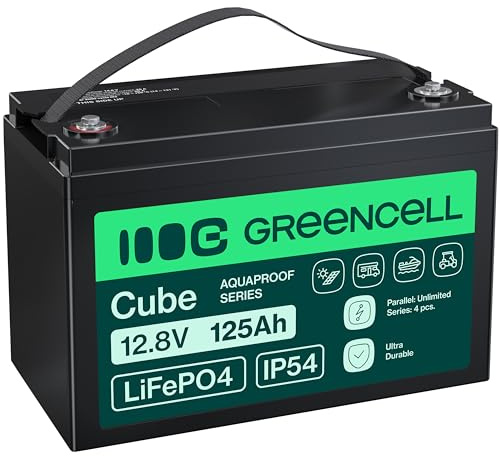 Green Cell CUBE LiFePO4 Akku 125Ah 12.8V – Lithium-Eisenphosphat-Batterie für Wohnmobile, Boote, Solaranlagen, Off-Grid-Systeme, mit BMS, leicht & sicher