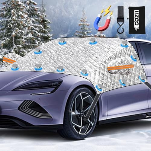 COZII Frontscheibenabdeckung Winter, Groß Auto Windschutzscheibenabdeckung mit 12 Magnet, Faltbar Autoabdeckung Winter für Gegen Schnee, Frost, UV, Sonne, 234 * 146cm