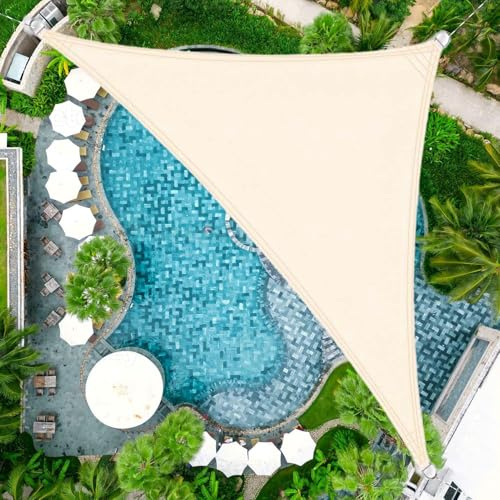 Tenda parasole triangolare beige, 38 x 38 x 4,8 m, impermeabile, con protezione UV al 98%, tenda con bordo curvo per patio, giardino, terrazza e cortile, soluzione ombreggiante per esterni