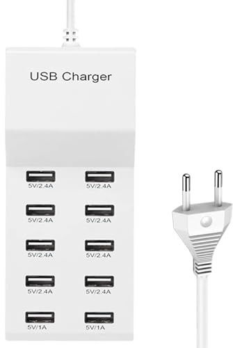 USB Ladegerät Mehrfach, 10 Port USB Ladegerät, 50W Charger Station, Ladestation Mehrere Geräte, Multi Ports Ladestation Kompatibel, Hub Stecker Kompatibel, Stecker Mehrfach Mehrere Geräte