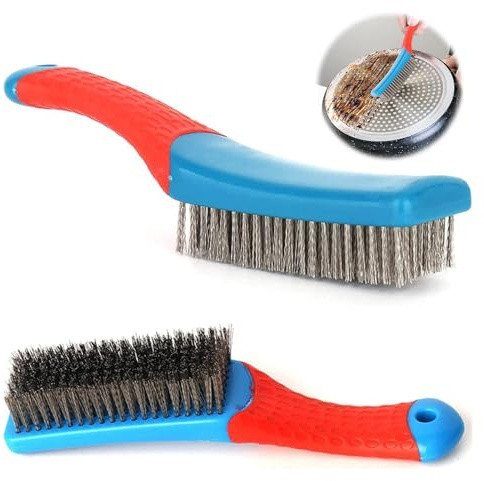 Feirdhoo 2 spazzole metalliche in acciaio inox, spazzola in acciaio rinforzato. Dispone di un manico in plastica spessa, confortevole, robuste spazzole metalliche per la pulizia della griglia, della
