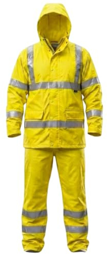 Hi Vis Waterproof Rainsuit 2 Piece Jacket & Trousers Set – High Visibility Workwear Safety Rain Suit Overalls Protective Clothing Outdoor Work Unisex Lightweight Synthetic Waterproof