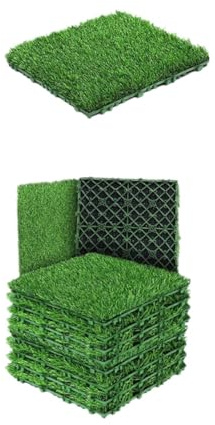 XIUsheUA Dalles Gazon emboîtables Lot de 10 Dalles Gazon synthétique 30,5 x, cm, Vertes, emboîtables, for Sol, décoration intérieure et extérieure