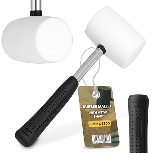 Instalguru Gummihammer 70 mm 680 g Schonhammer Pflasterhammer Gummi Hammer Weißer Kopf Stein Möbel Fliesen Klinker Holz Leder Fensterrahmen Camping Metallgriff