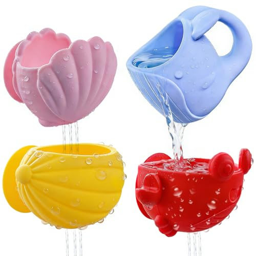 Badewannenspielzeug ab 1 Jahr, 4 Stück Badewannenspielzeug Baby Silikon Wasserspielzeug ,Schwimmende Schwimmbad Badewanne Pool Bad Spielzeug für Kleinkinder, Wasserspielzeug Kinder ab 6-18 Monate