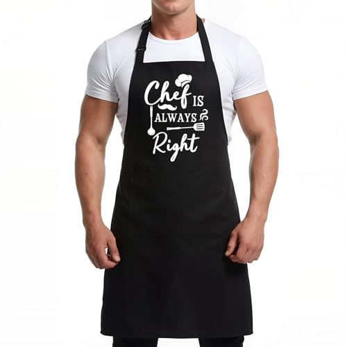 ViEinkaufen Funny Aprons for Men-Chef IS ALWAYS Right, Adjustable Waterproof Chef BBQ Aprons with Pockets for Men, Husband, Dad
