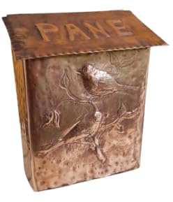 Boîte à pain et courrier artisanal, cuivre travaillé à la main, décoration d'oiseaux en relief, style rustique italien, la maison du cuivre (sans inscription)