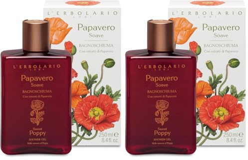 L'Erbolario Bagno Schiuma Papavero Soave - Detergente ad Azione Antiossidante per una Pulizia Delicata - Estratti di Papavero - per un Momento di Puro Relax - Made in Italy - 250 ml (Confezione da 2)