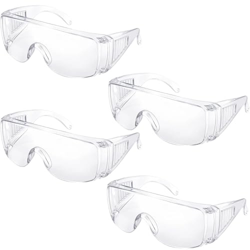 ZcrPrn 4PCS Safety Goggles, Protective Glasses for Work and Outdoor Sports, Anti Fog Safety Glasses Over Glasses with Adjustable Strap for Construction and Woodworking