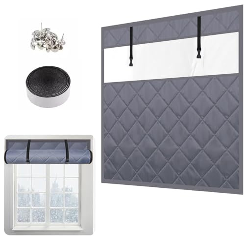 Selbsthaftend Thermovorhang Für Fenster 3-Lagige Thermo Fensterabdeckung Isolierfolie Winters Fenster Wärmeschutz Set Wiederverwendbare Für Dachböden Wohnmobil Kellern(Grau,75x100cm)