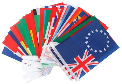 Bemonew Banderines de cadena de 12,5 m con 50 banderas de países al azar, decoraciones perfectas para bar, fiesta, festival, clubes deportivos