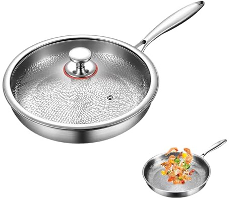 OIWERH 26/28/30cm Titanium Frying Pan, Titanium Hammered Pan Pro with Lid, Ultra-Durable Scratch-Resistant Non Stick Titaniumss Nutri Frying Panss, Multifunctional No Coating Nutri Pans (26cm)