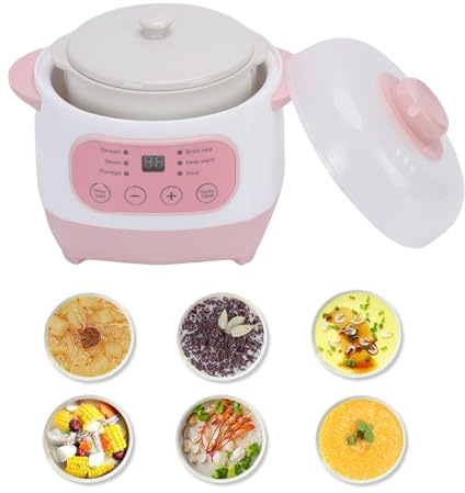 Smandy Mini Mijoteuses en Céramique, Conception de Couvercle en Arc Arrondi, Protection contre les Brûlures à Sec, Marmite électrique à Chauffage Uniforme pour la Cuisson de Bouillie de (Prise UE