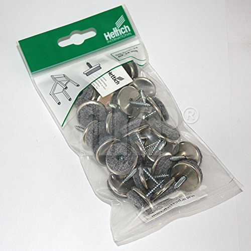 HKB Parkett-Gleiter, rund, ø 24mm, 10mm stark, 24 Stück | Wollfilz natur grau ø 22mm, Mit Schraube 20mm, Metallsockel ø 24mm vernickelt, Hersteller Hettich, Artikel-Nr. 0062746
