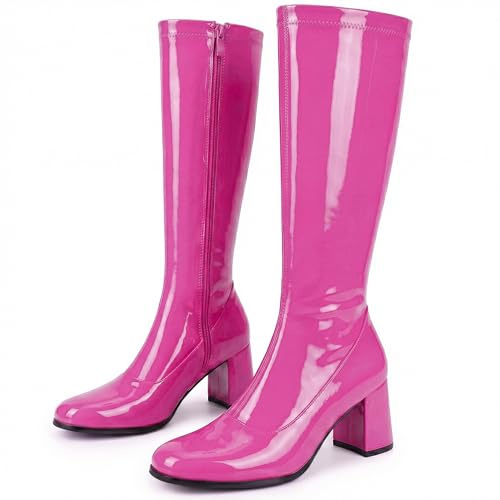 Golden Beads Womens Fancy Dress Party Go Go 1960s & 1970s Retro Look Girls Shoes Costume Heels Boots Zip Closure Size 3-12uk (Fuchsia, 5 UK, UK Footwear Size System, Adult, Women, Numeric, Medium, 5)