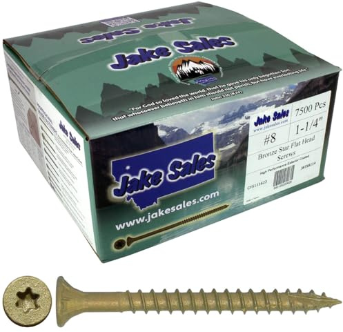 Jake Sales #8 x 1-1/4 Bronze Coated Multipurpose Wood Screw Torx/Star Drive Flat Head (Full Box - 7500 Screw Count) Exterior Coated - ACQ Compatible Wood Screws