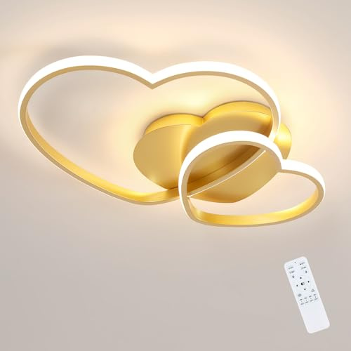 Riserva LED Deckenleuchte 48W, Herzform, 3000K-6500K, Gold, 50cm | Deckenlampe Dimmbar mit Fernbedienung/APP für Schlafzimmer, Kinderzimmer, Wohnzimmer