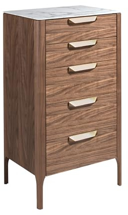 Angel Cerdá - Chiffonnier en Bois de Noyer avec 5 Tiroirs et Fermeture Retardée - Poignées en Acier Cuivré et Plateau en Céramique - Grand Espace de Rangement - 60 x 45 x 107 cm