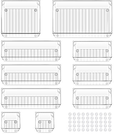 Accevo Schubladen Ordnungssystem, 10 Stücke ANTIRUTSCH Schublade Organizer, Kombinierbare und stapelbare Transparente Organizer für Kosmetik Schminktisch Küche Büro Kommode Bad