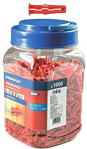 Rawlplug Uno Universal Wall Plugs | Jar of 6 mm RED | Rawl Plugs for Plasterboard Masonry Brick Concrete | Solid Wall Plug Anti Rotation Features | Plasterboard Fixings Jar of 500,L