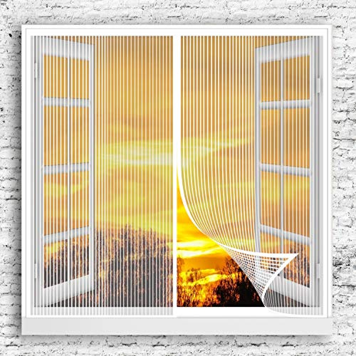 GOUER Moustiquaire Fenêtre Magnétique 125x130cm sans Perçage Aimantée Moustiquaire sans Outil Installation Facile pour Portes, Patio, Entrée Intérieur, Blanc