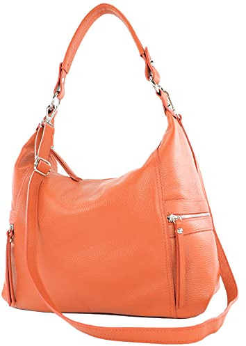 modamoda de T229 Damen Schultertasche Shopper aus Leder Large handmade in Italy, Farbe:Orange