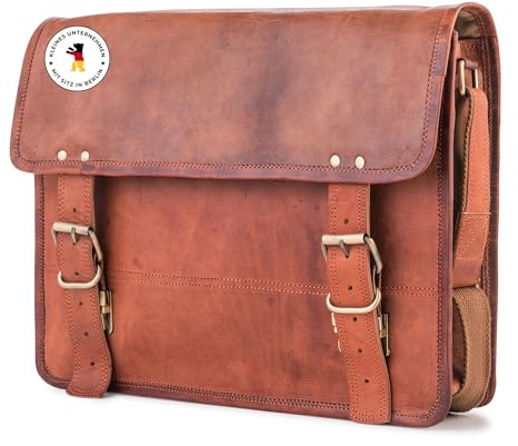 Berliner Bags York XL Bolso Bandolera de Piel Auténtica con Compartimento para Portátil de 15.6” y Múltiples Bolsillos, para Hombre y Mujer – Marrón