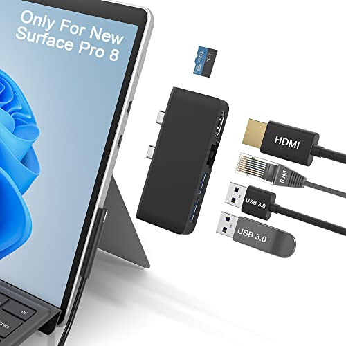 Surface Pro 8 Hub Docking Station mit 4K HDMI Adapter+100M Ethernet LAN+USB 3.0 Anschluss* 2 + Micro SD(TF) Kartenleser Adapter für Surface Pro 8