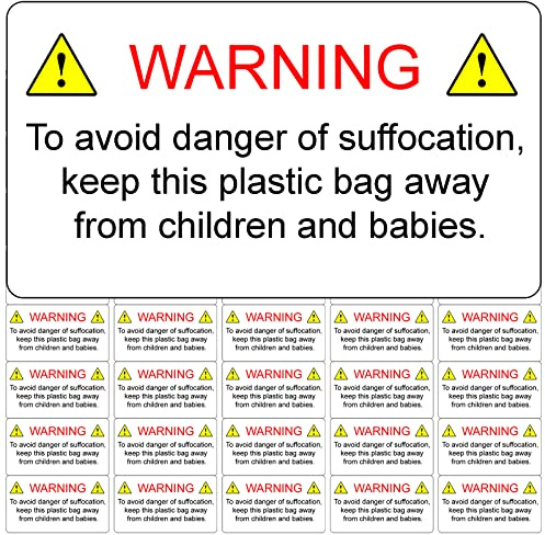 Danger of Suffocation Warning Safety Labels for Plastic Cellophane Bags Self Adhesive Stickers (1040 Labels (16 Sheets))
