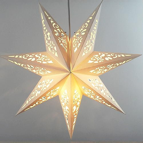 CLISPEED 45cm Light up Paper Stars Christmas Lantern: Paper Christmas Decorations, Foldable Xmas Tree Top Hanging Stars Lampshade for Nordic Wedding Party Bedroom Windows Home Decor