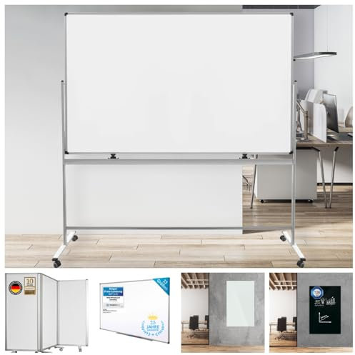 Master of Boards Magnettafel Whiteboard mit Ständer 100 x 150cm mobiles White Board auf Rollen doppelseitige Stativdrehtafel magnetisch, beschreibbar, rollbar, leicht abwischbar mit Stifteablage