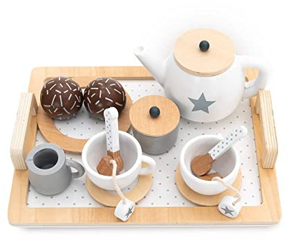 Juego de Té de Juguete Montessori Robincool Tea Caprizze 27x21x10 cm de Madera Eco con Bandeja Tetera y Accesorios Incluidos