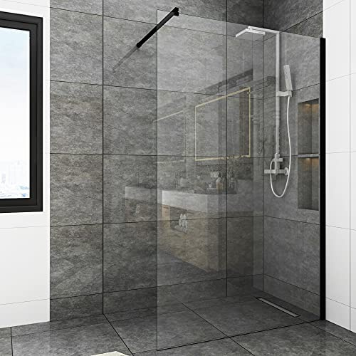 WITEN&NOCK Duschwand Glas Walk In Dusche 80x195 cm(für klein duschkabinen) Schwarz Matt mit Nano Beschichtung 8 mm Duschtrennwand Glas Badewanne Sicherheitsglas ohne Duschtasse