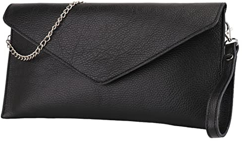 SH Leder Echtleder Clutch Umhängetasche kleine Tasche elegant Abendtasche in genarbt Rindleder mit Tragkette 31,5x16,5cm Saya G369