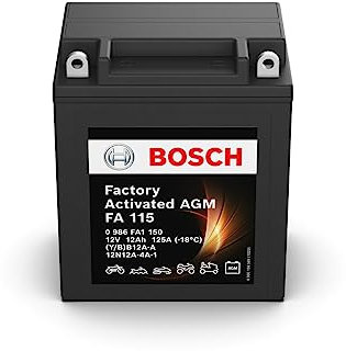Bosch FA115 - Batería para Motocicletas AGM - 12V 125A 12Ah - Adecuada para motocicletas, motos de enduro, scooters, quads, motos de agua - Compatible M4F30, BB12A-A, 12N12A-4A-1