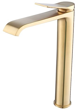 Weirun Tall Waterfall Spout Bathroom Bowl Faucet, Single Handle Extra Long Spout Vanity Sink Faucets, Vessel Faucet for Sink 1 Hole, Lavatory Mixer Tap Washbasin Faucet Brushed Gold