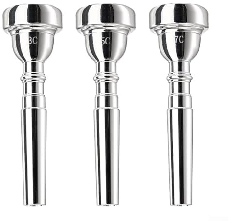 Trompetenmundstück-Set 3C 5C 7C Instrumentenmundstück Legierung Trompetenmundstücke für Blechblasinstrumente Tragetasche Zubehör (Silber)