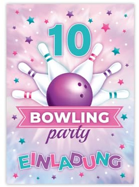 Minkocards 12 Einladungskarten zum 10. Kindergeburtstag Bowling Kegeln Bowling-Party Mädchen Einladungen zum zehnten Einladungen zehnte Mädchengeburtstag
