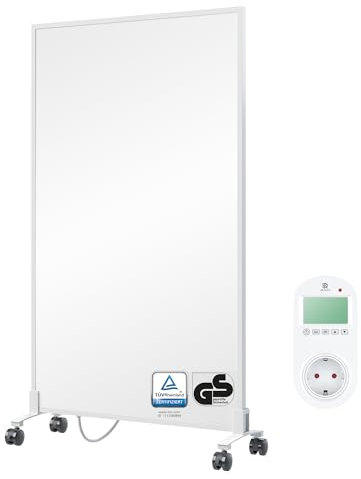 BR Bringer Infrarotheizung Standgerät - 600 Watt - Energiesparend - Mobile Elektroheizung mit Standfüßen auf Rollen, Steck-Thermostat - TÜV & GS - Deutsche Qualitätsmarke (weiß)