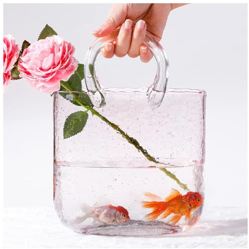 JarróN con Forma De Bolso, Jarrones De con Asa JarróN con Forma De Bolso Transparente JarróN De Bolsa De Cristal úNico, para El Hogar Y La Oficina O Bodas,Style1-Pink