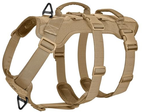 OneTigris Hundegeschirr, T-Bone Taktisches Geschirr mit 2 Griff Ausbruchsicher Einstellbar Brustgeschirr für Hunde Jagd Wandern Trainierung Spaziergang Outdoor-Aktivitäten (Braun, M)