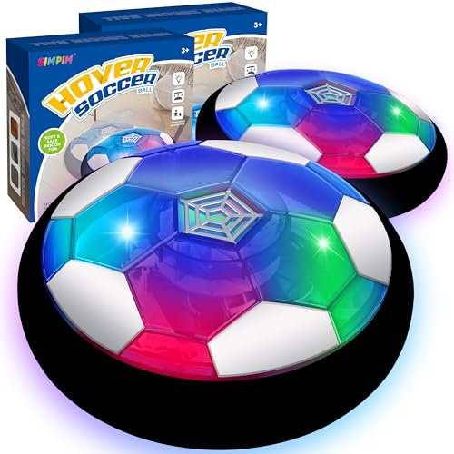 Boy Toys Air Power Football Toy(Set of 2),Air Floating Soccer Ball with LED Light and Soft Foam Bumper for Indoor Outdoor Game, Gifts for Age 3 4 5 6 7 8-12+ Year Old Boys Girls