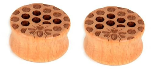Epinki Piercing Schmuck, 2er Expander Messgeräte Ohrringe, Holz 18mm Tunnel Dehnen Set Braun Ohrringe Honigwabe