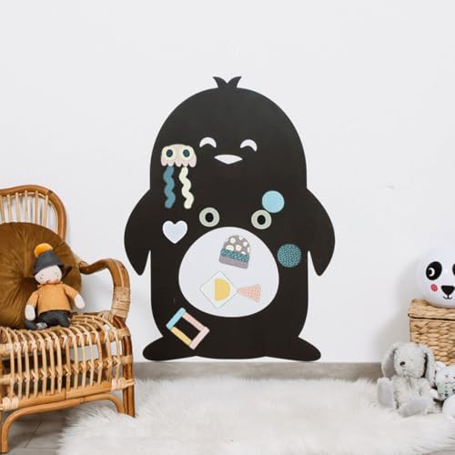 FERFLEX - Magnettafel für Kinder - Pinguin - Wanddekoration mit wiederpositionierbarem magnetischem Klebeband - wird mit einem Set geometrischer Formen verkauft - 60x81cm