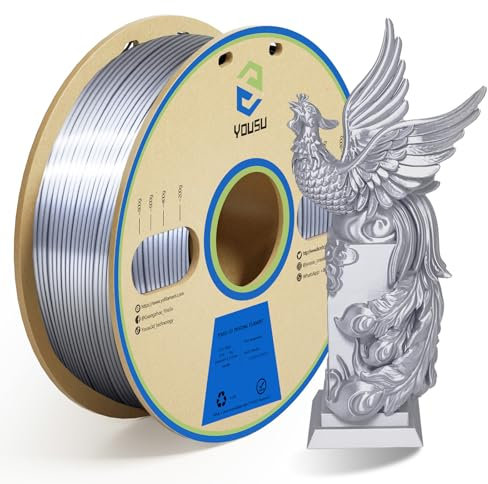 YOUSU pla silk silber, 3d drucker filament, pla filament 1.75, 3d filament pla metallic seide Silber, pla 1 kg (2,2 lbs)