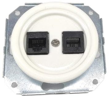 Rahmenlose weiße Porzellan-Unterputzdose für RJ45 und RJ11, ideal für Netzwerk und Telefonie, modernes Design, das sich in jedes Ambiente einfügt, Dual-Anschluss inklusive.