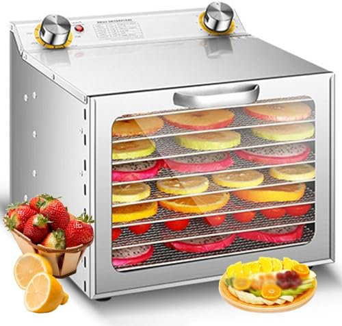 VFMVOYNZ Essiccatore per Alimenti a 6/8/12/18 vassoi, essiccatore per Frutta in Acciaio Inossidabile con vassoi Rimovibili, Controllo della Temperatura da 30℃ a 90℃, Timer da 12 Ore(12-Trays)